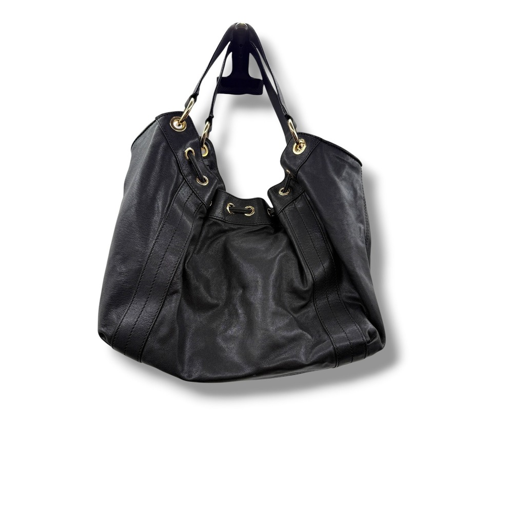 Michael Kors Black Pebbled Leather Hobo Bag Large Gold Hardware Drawstring Y2K - Picture 2 of 14